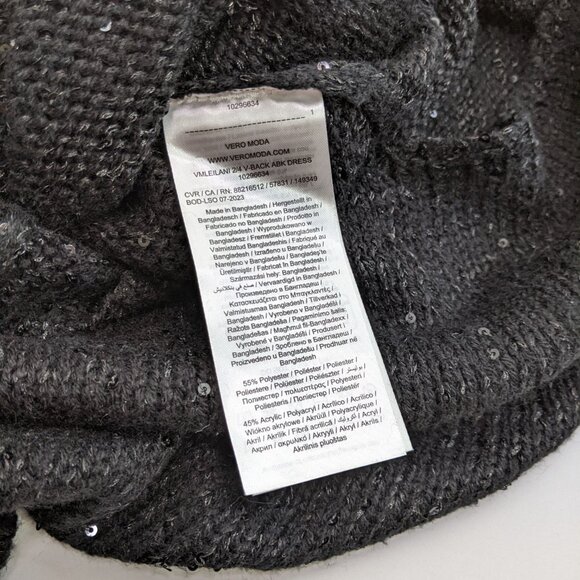 Vero Moda Womens Sparkling Knitted Sequin Mini Sweater Dress Black/Black - Picture 5 of 5